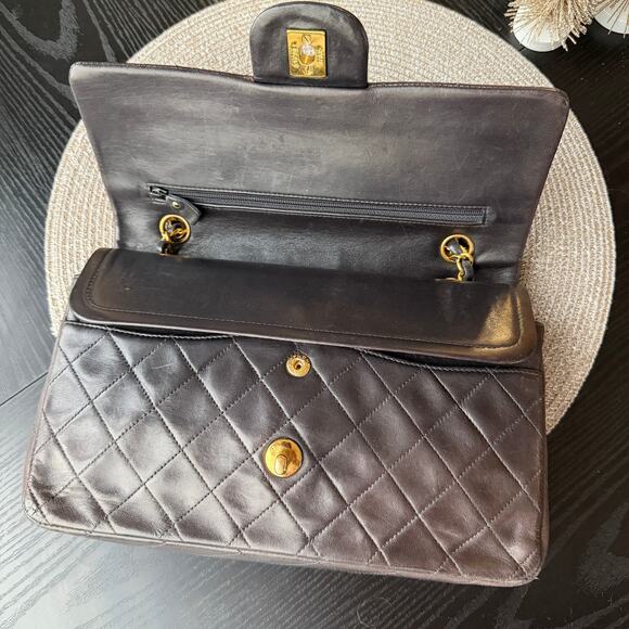 Vintage Chanel Medium Dark Brown Lambskin 24k Gold Plated Double Flap Bag - Picture 2 of 16